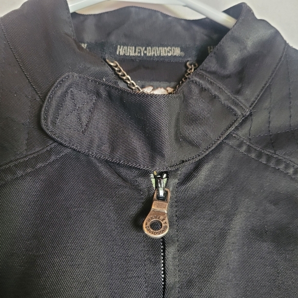 Harley Davidson Motorcycle Black/Orange Waxed Denim Zip Jacket Plus Size 1W - Picture 3 of 14